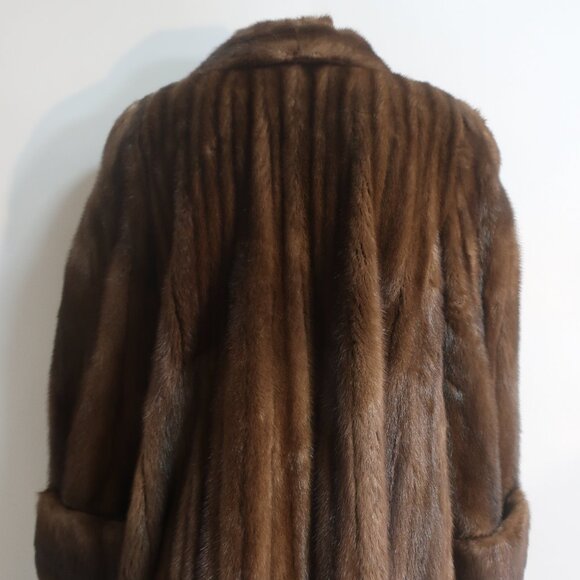 Womens Georgeou Westchester Dark Brown Mink Round Collar Vintage Long Coat M - Picture 7 of 16
